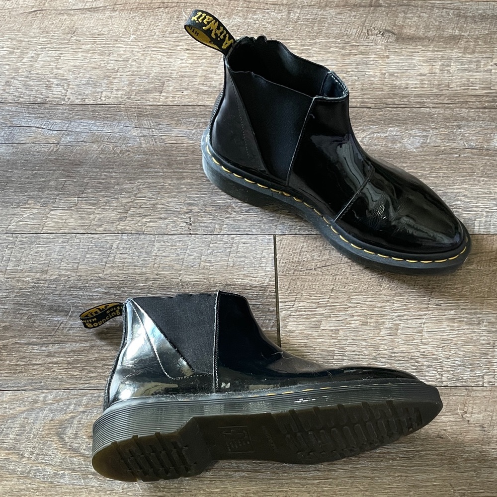 Dr. Martens Bianca Patent Leather Chelsea Ankle Boots Booties